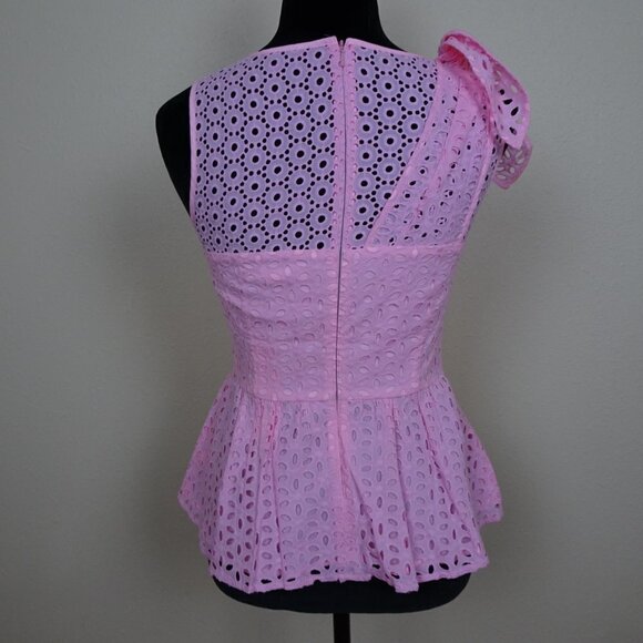 Lilly Pulitzer Diara Pink Eyelet Lace Top Peplum Sleeveless Size 0 - Picture 6 of 10